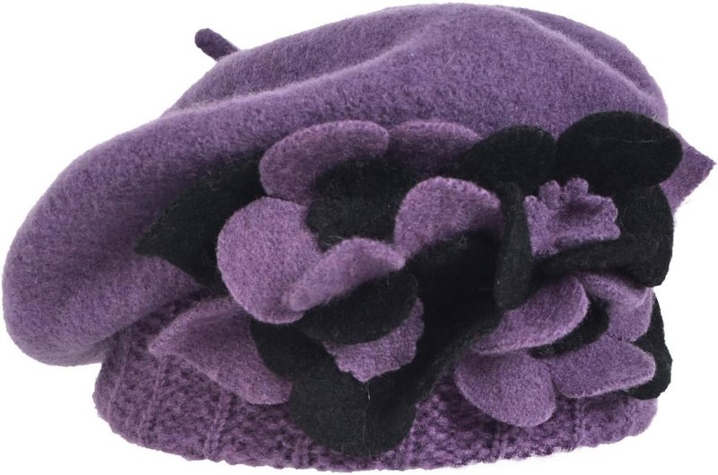 VECRY Lady French Beret 100% Wool Beret Floral Dress Beanie Winter Hat - Image 2